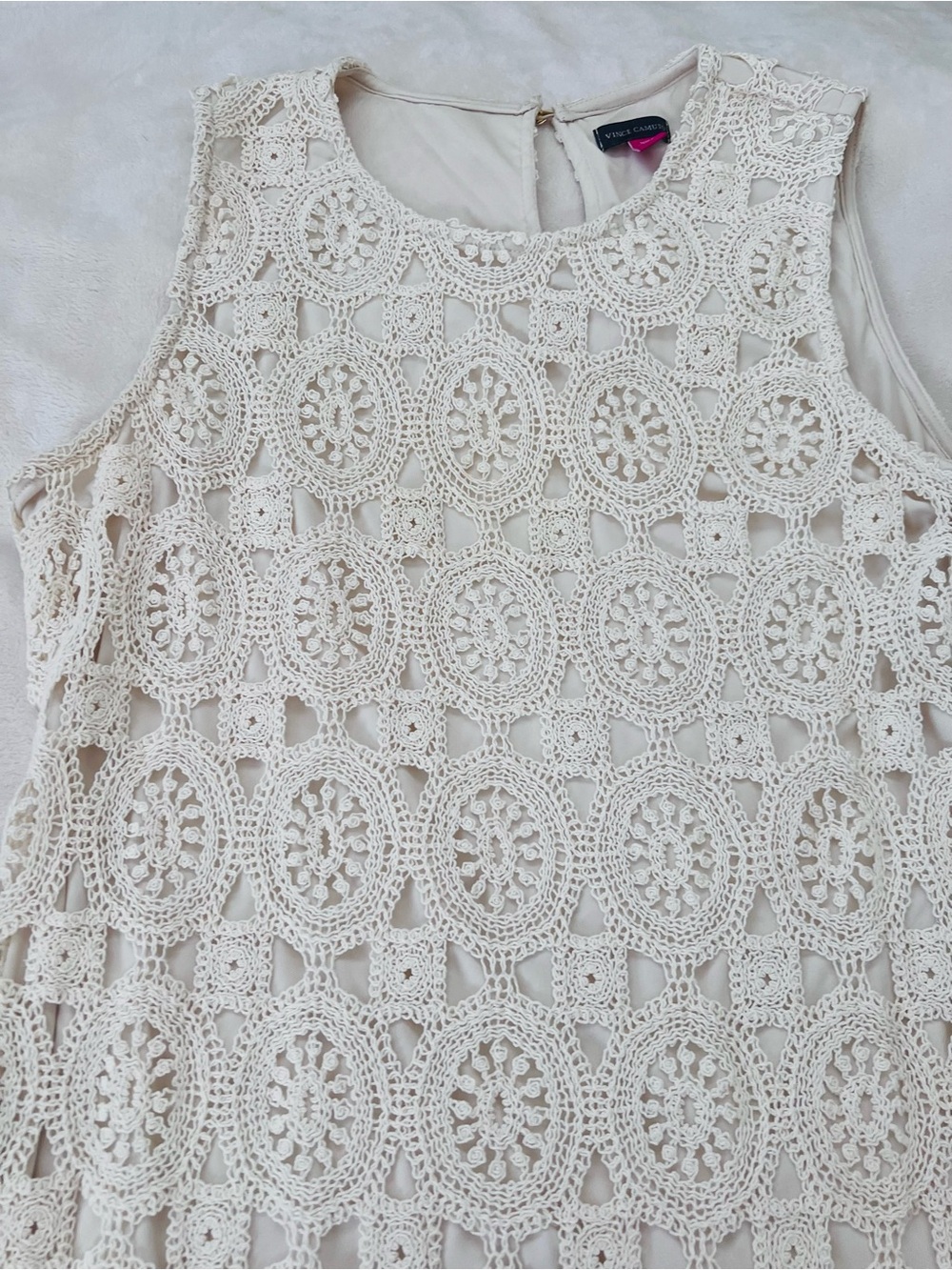 Vince Camuto Ivory Crochet Lace Maxi Dress Lined Sleeveless XL Boho Wedding - Picture 8 of 11